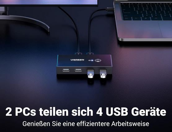 UGREEN 2 In 4 Out USB A Switch mit Kabel für 13,99€ (statt 20€)