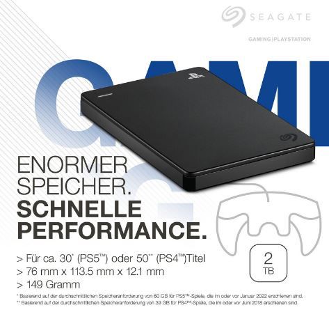 Seagate Gamedrive mit 2TB für PS4 & PS5 für 80,99€ (statt 89€)