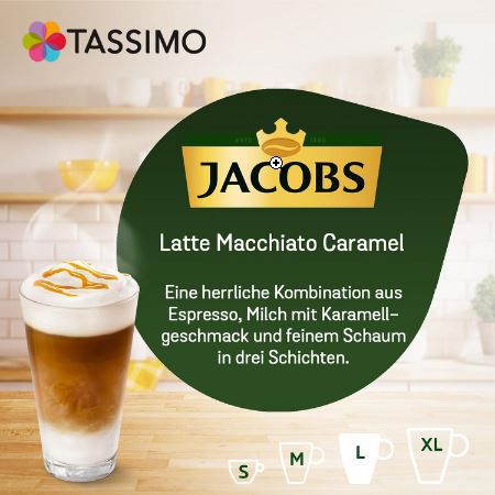 5er Pack Tassimo Jacobs Latte Macchiato Caramel, 5 x 8 Kapsel ab 17,95€ (statt 25€)