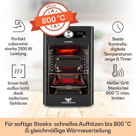 Klarstein Steakreaktor Core Hochtemperaturgrill, 2.100W für 154,99€ (statt 205€)