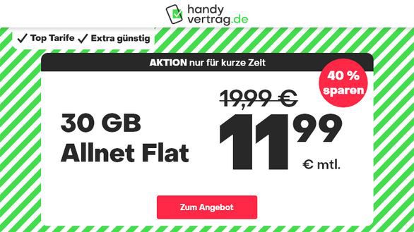 Handyvertrag.de: Allnet Flat inkl. 5G mit 7GB 5,99€ / 20GB 8,99€ / 30GB 11,99€ mtl.