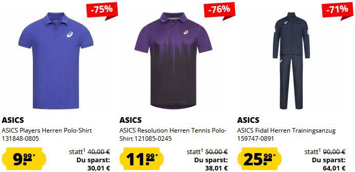 SportSpar: Asics Sale ab 9,99€   z.B. Poloshirt ab 9,99€ (statt 26€) + 5€ Gutschein