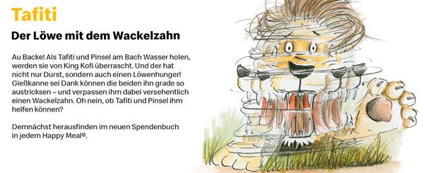 Neues Spendenbuch bei McDonalds: Tafiti  Der Löwe mit dem Wackelzahn