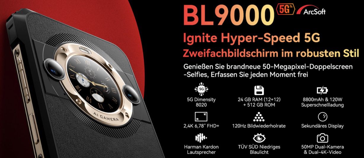 Blackview BL9000 Outdoor 5G Handy mit 12/512GB & 8800mAh für 431,99€ (statt 510€)