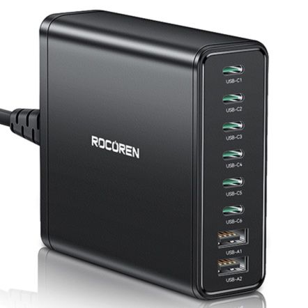 Rocoren 200W USB C Ladegerät mit 8 Ports QC4.0 PPS GaN für 29,94€ (statt 45€)