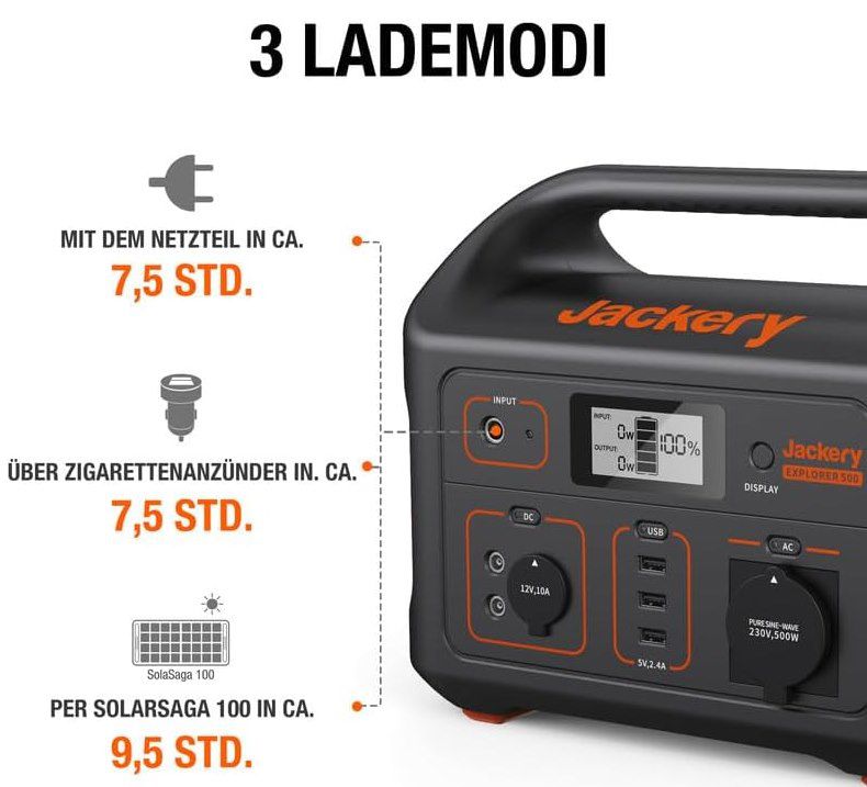 Jackery Powerstation Explorer 500 + 100W Solarpanel für 499€ (statt 560€)