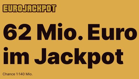 😱 62 Mio. Jackpot: 2 Eurojackpot Felder für nur 1€   Neukunden