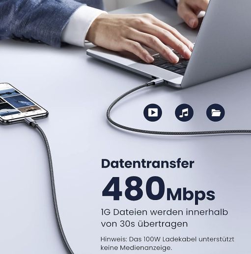 UGREEN USB C 100W Ladekabel (2m) für 7,69€ (statt 11€)