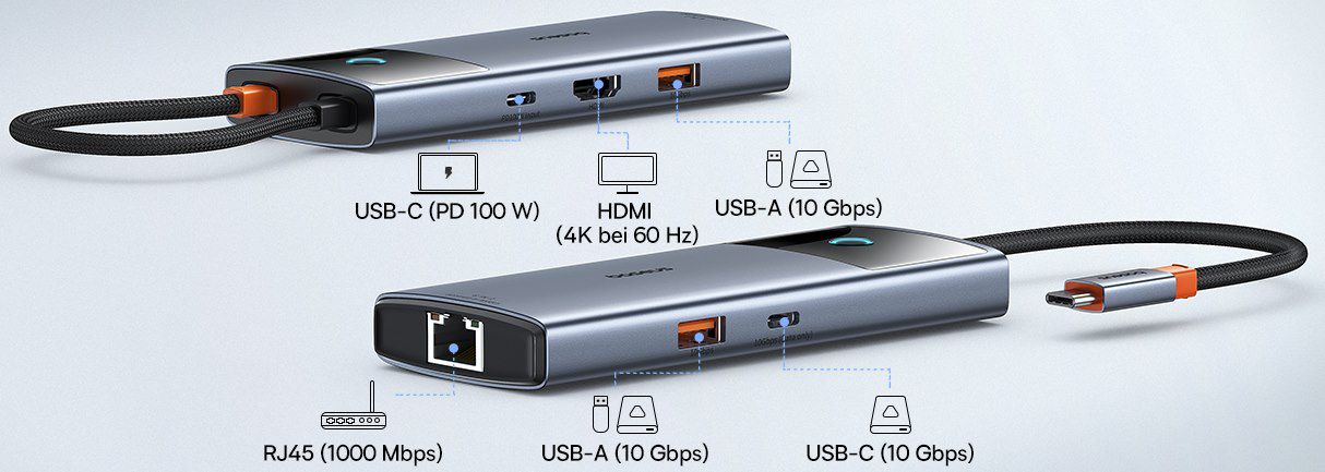 Baseus USB C Hub 10Gbps mit USB 3.2 & Ethernet für 29,59€ (statt 37€)