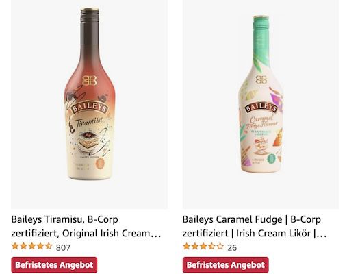 Amazon: Baileys Liköre im Angebot   z.B. Irish Cream Likör für 10,99€ (statt 18€)