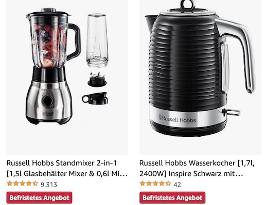 Amazon: Küchenprodukte von Russell Hobbs z.B. Wasserkocher mit 1,7l für 34,99€ (statt 41€)