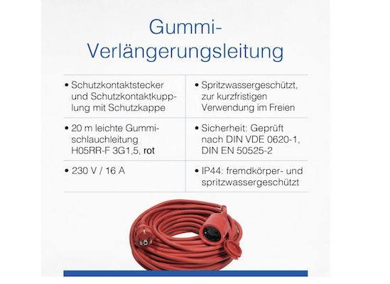 as Schwabe Gummi Verlängerungsleitung mit 20m für 23,49€ (statt 34€)