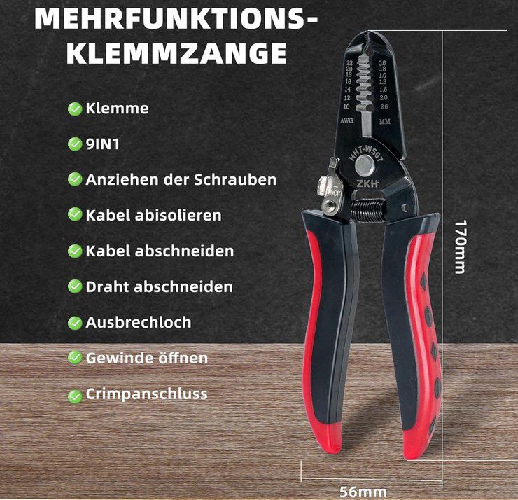 ZKH 170mm Abisolier  und Crimpzange für 6,49€ (statt 13€)