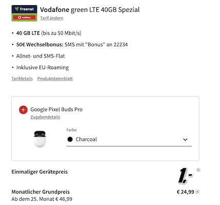 🔥 Mit Gewinn! Google Pixel 8 + Buds Pro + 40GB Vodafone für 24,99€ mtl + 50€ Bonus