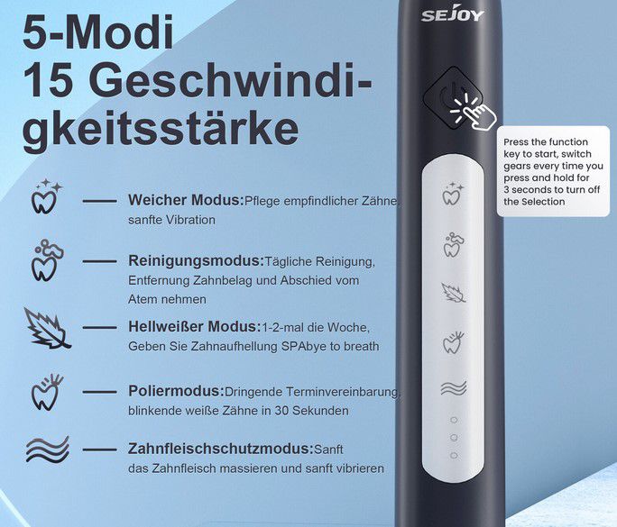 SEJOY Sonic elektrische Schallzahnbürste + 10 Ersatzbürsten für 12,59€ (statt 17€)