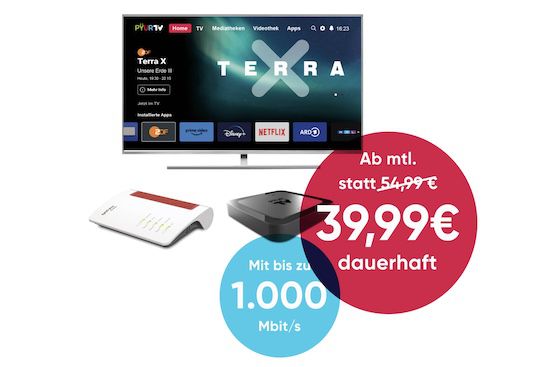 PYUR Internet 1.000 Mbit/s für 39,99€ mtl. + GRATIS TV Paket + GRATIS TV Box