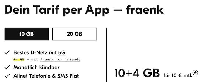 🔥 fraenk: Telekom Allnet Flat mit 14GB 5G nur 10€ mtl.