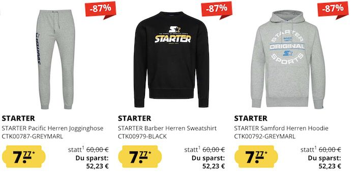 🔥 Starter Sale mit Hoodies/Pullover & Jogginghosen je nur 7,77€