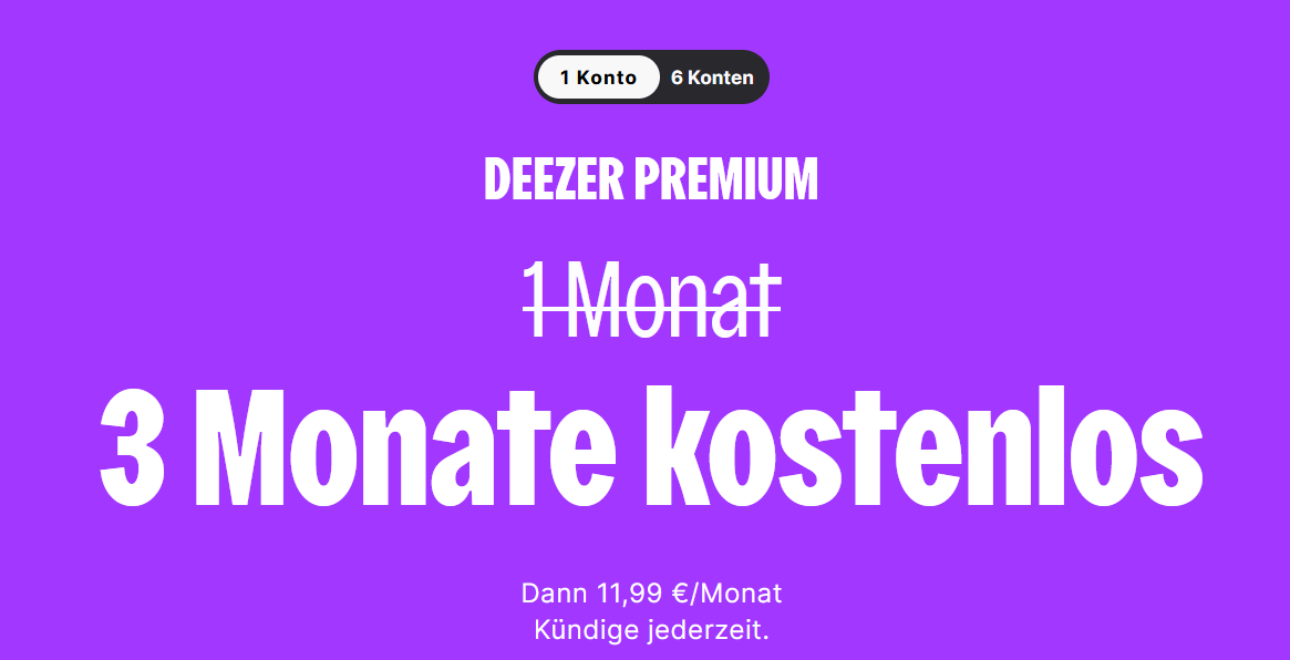 Gratis: Drei Monate DEEZER Premium für Neukunden statt 36€