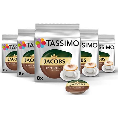 5 x 8er Pack Tassimo Jacobs Cappuccino Classico Kapseln (40 Stk.) ab 25,64€ (statt 30€)