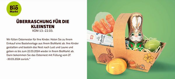 BioMarkt: Bastelvorlage für ein Osterkörbchen gratis abholen