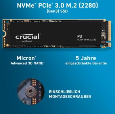 Crucial P3 2TB M.2 PCIe Gen3 NVMe für 99,99€ (statt 120€)