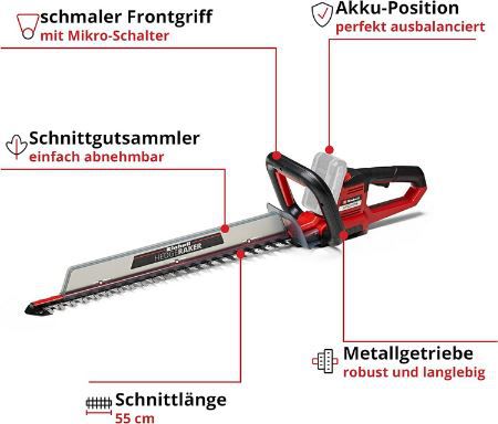 Einhell Arcurra 18/55 Akku Heckenschere, 55cm für 59,99€ (statt 72€)