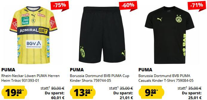 SportSpar Puma Fanartikel Weeks ab 3,99€   z.B. Borussia Winterjacke ab 39,99€