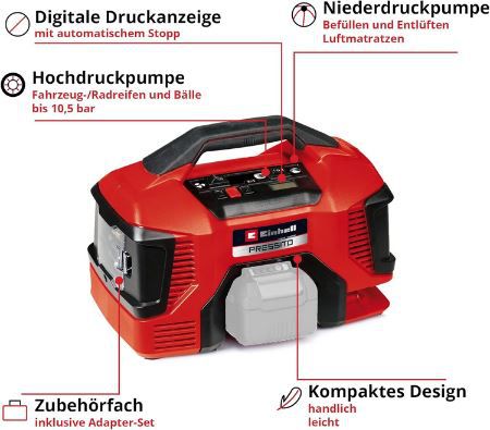 Einhell Pressito 18/21 Akku Kompressor, max. 10.5 bar für 59,99€ (statt 70€)