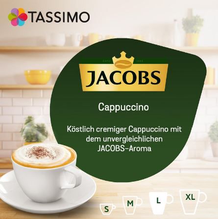 5 x 8er Pack Tassimo Jacobs Cappuccino Classico Kapseln (40 Stk.) ab 17,95€ (statt 24€)