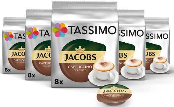 5 x 8er Pack Tassimo Jacobs Cappuccino Classico Kapseln (40 Stk.) ab 17,95€ (statt 24€)