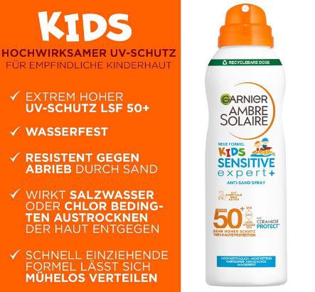 Garnier Ambre Solaire Kids Sensitive expert+ Anti Sand Spray, LSF50 für 8€ (statt 10€)