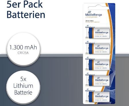 5er Pack CR123A / 3V MediaRange Lithium Batterien für 6,60€ (statt 10€)