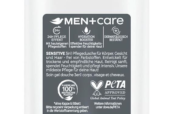 Dove Men+Care 3 in 1 Duschgel Sensitive, 250ml ab 1,15€ (statt 2€)