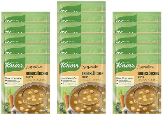 16er Pack Knorr Suppenliebe Griesklößchen Suppe, 16 x 3 Teller ab 13,31€ (statt 16€)