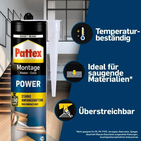 Pattex Montagekleber Power, für Innen & Außen, 370g ab 4,49€ (statt 9€)