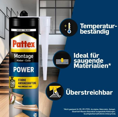 2x Pattex Montagekleber Power, für Innen & Außen ab 10,59€ (statt 14€)