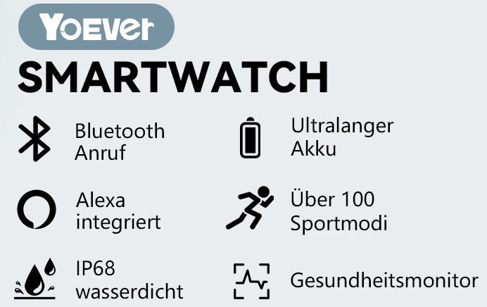 Yoever 1,8 Smartwatch mit Telefonfunktion & 100 Sportmodi für 19,99€ (statt 57€)