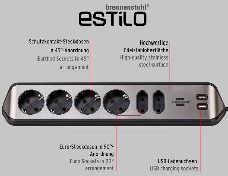 Brennenstuhl Estilo 6 Fach Ecksteckdosenleiste mit USB für 23,69€ (statt 35€)