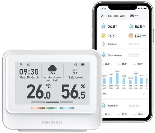 Inkbird IBS TH5 8 in 1 WLAN Thermo  & Hygrometer mit App für 41,99€ (statt 70€)