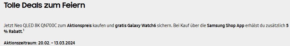 Samsung QN700C 75 8K Neo QLED TV + Galaxy Watch 6 für 2.799€ (statt 3.482€)