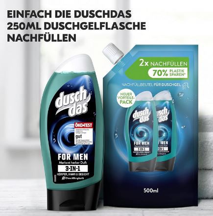 Duschdas 3 in 1 For Men Duschgel Nachfüllpack, 500ml ab 2€