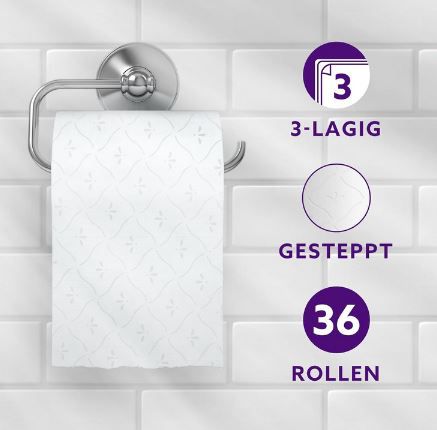 36 Rollen by Amazon Gestepptes, 3 Lagiges Toilettenpapier ab 14,53€