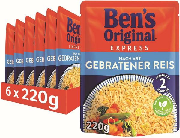6er Pack Bens Express Reis nach Art gebratener Reis, je 220g ab 11,10€ (statt 16€)