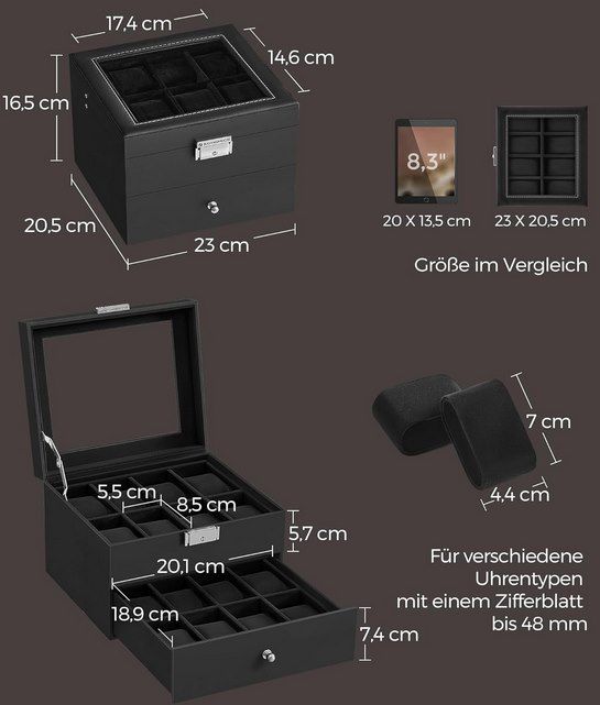 SONGMICS Uhrenbox mit 2 Ebenen für 19,12€ (statt 26€)