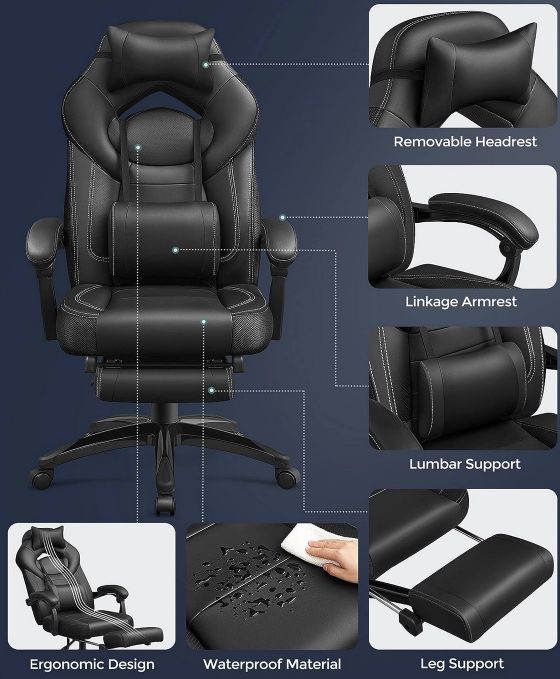 SONGMICS Gamingstuhl mit Fuß  & Kopfstütze für 85,99€ (statt 120€)