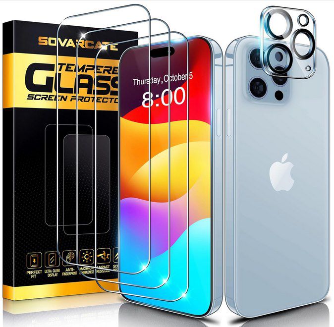 3x SOVARCATE iPhone 15 (alle Varianten) Displayschutzglas für je 4,49€ (statt 7€)