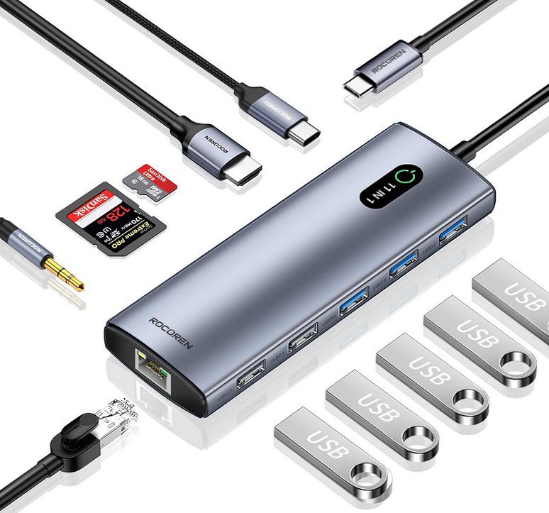 Rocoren USB C 11in1 Docking Station mit 100W PD für 22,94€ (statt 40€)