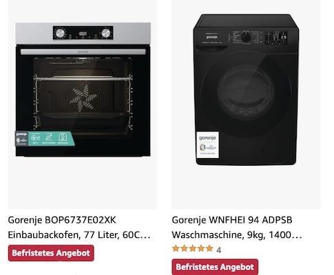 Amazon: Haushaltsgeräte von Gorenje z.B. Einbau Backofen mit PizzaMode für 349€ (statt 490€)