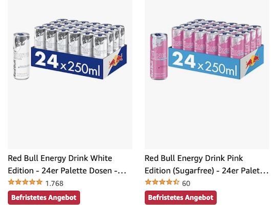 Versch. Red Bull Sorten reduziert z.B. 24er Tray Red Bull Energy ab 20,42€ – Nur 0,85€ pro Dose